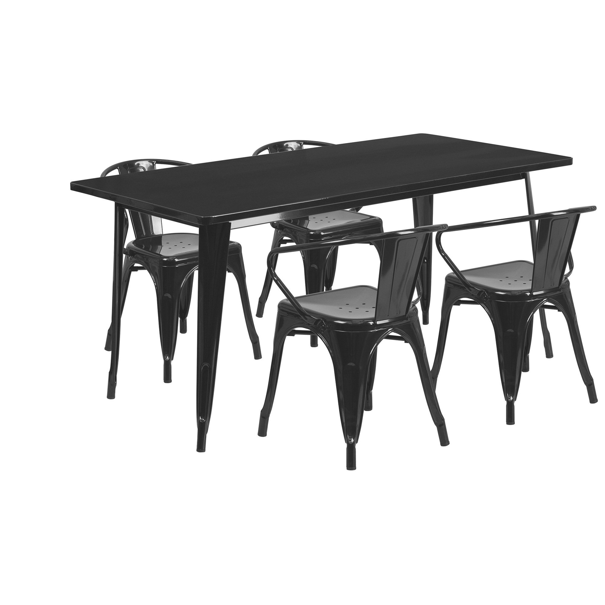 Flash Furniture 31.5in.W x 63in.L Rectangular Metal Table Set with 4 Armchairs